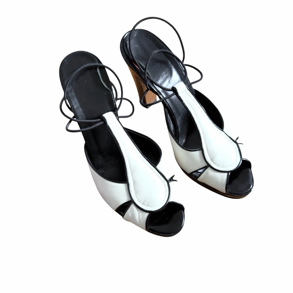 Marni Chic Leather Black and White Women's Platform Heels